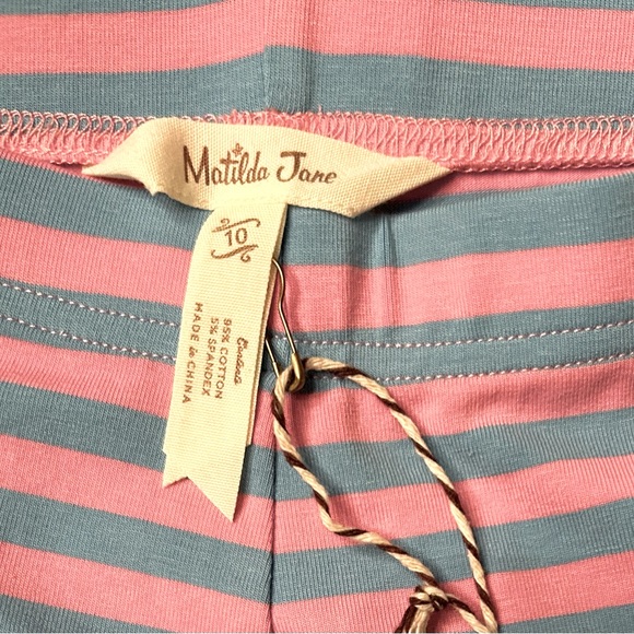 Matilda Jane NWT Girls Size 10 Blue and Pink Stripe Leggings with Ruffle - Picture 6 of 9